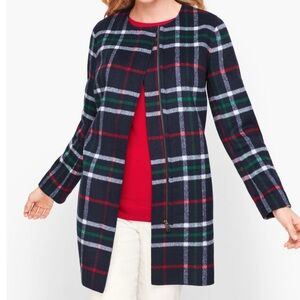 Talbots Women’s Plaid Coat, Size XS - Classic Navy Tartan Outerwear